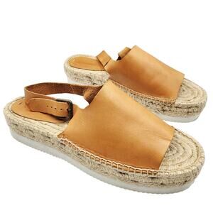 Soludos Tilda Light Brown Leather Espadrille Platform Sandals Women's Size 11